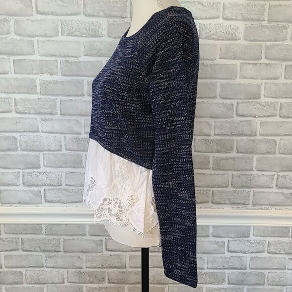 Maison Jules Knit Sweater Eyelet Lace Ruffle Trim NEW Sm Blue Romantic Cottage - Picture 2 of 8